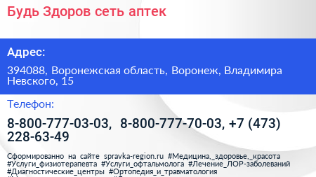 Будь Здоров сеть аптек - визитка
