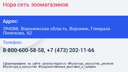 Нора сеть зоомагазинов - визитка