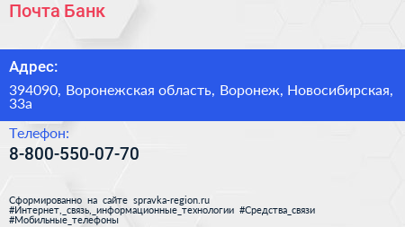 Нажмите, чтобы скачать визитку Почта Банк - визитка