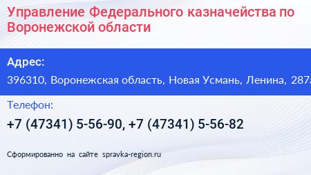 Управление Федерального казначейства по Воронежской области - визитка