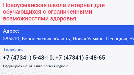 Новоусманская школа интернат для обучающихся с ограниченными возможностями здоровья - визитка