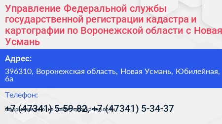 Управление Федеральной службы государственной регистрации кадастра и картографии по Воронежской области с Новая Усмань - визитка