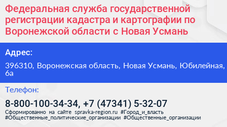 Нажмите, чтобы скачать визитку Федеральная служба государственной регистрации кадастра и картографии по Воронежской области с Новая Усмань - визитка