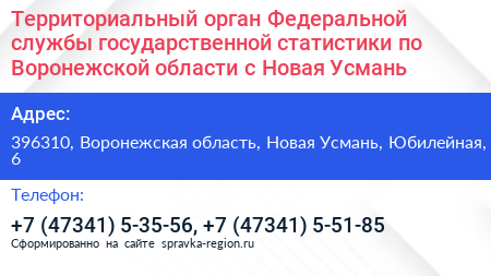 Территориальный орган Федеральной службы государственной статистики по Воронежской области с Новая Усмань - визитка