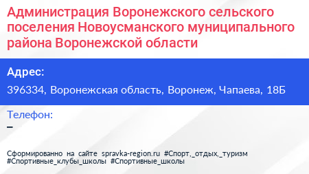 Администрация Воронежского сельского поселения Новоусманского муниципального района Воронежской области - визитка