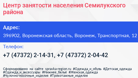 Центр занятости населения Семилукского района - визитка