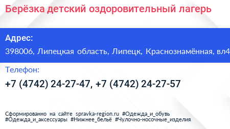 Берёзка детский оздоровительный лагерь - визитка