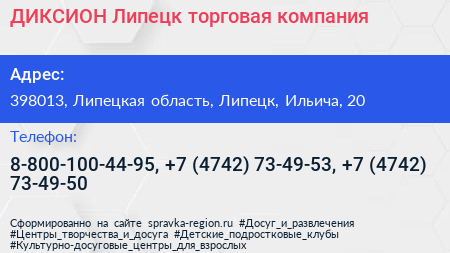 ДИКСИОН Липецк торговая компания - визитка