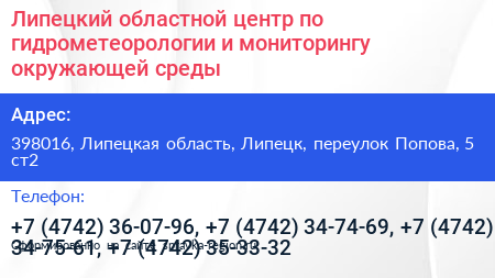 Липецкий областной центр по гидрометеорологии и мониторингу окружающей среды - визитка