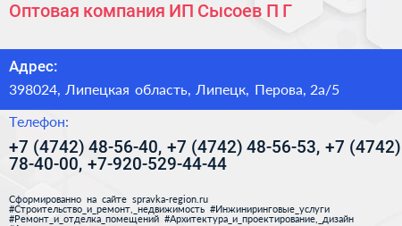 Оптовая компания ИП Сысоев П Г  - визитка