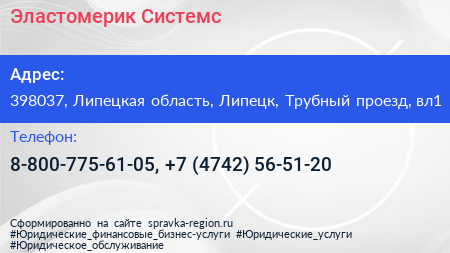 Эластомерик Системс - визитка