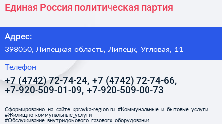 Единая Россия политическая партия - визитка