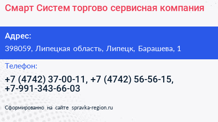 Смарт Систем торгово сервисная компания - визитка