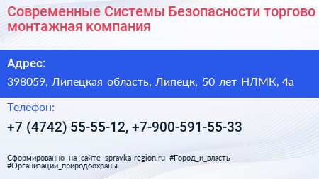 Современные Системы Безопасности торгово монтажная компания - визитка