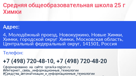 Средняя общеобразовательная школа 25 г Химки - визитка