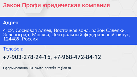 Закон Профи юридическая компания - визитка