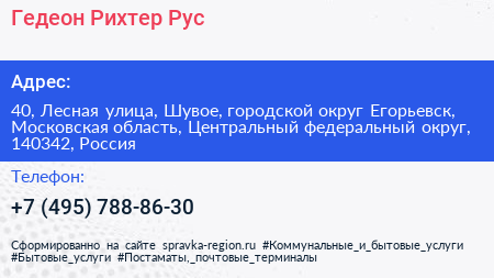 Гедеон Рихтер Рус - визитка