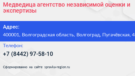 Медведица агентство независимой оценки и экспертизы - визитка