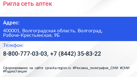 Ригла сеть аптек - визитка