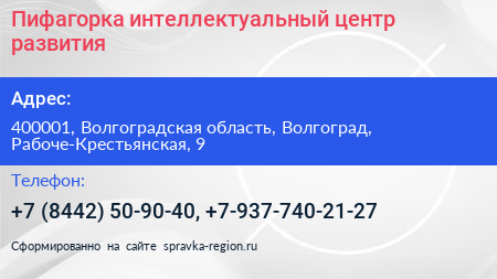 Пифагорка интеллектуальный центр развития - визитка