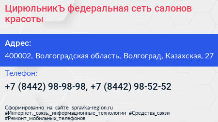 ЦирюльникЪ федеральная сеть салонов красоты - визитка