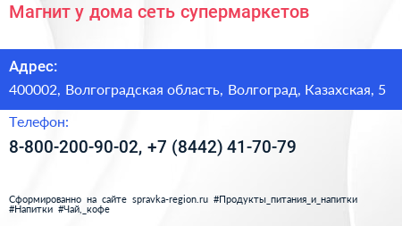 Магнит у дома сеть супермаркетов - визитка