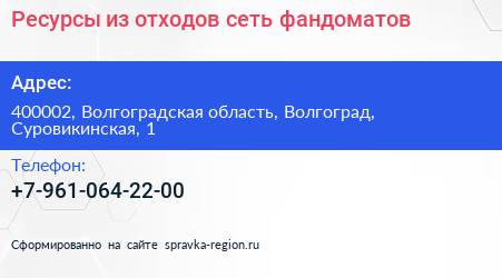 Нажмите, чтобы скачать визитку Ресурсы из отходов сеть фандоматов - визитка
