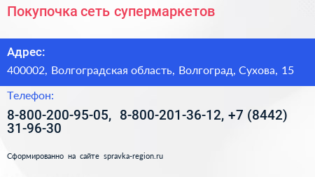 Покупочка сеть супермаркетов - визитка