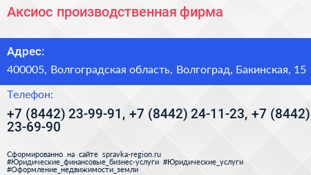 Аксиос производственная фирма - визитка