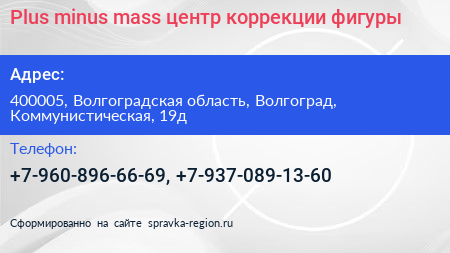 Plus minus mass центр коррекции фигуры - визитка