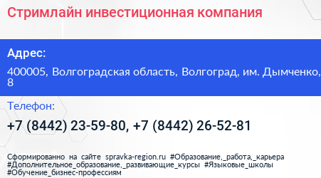 Стримлайн инвестиционная компания - визитка