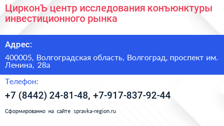 ЦирконЪ центр исследования конъюнктуры инвестиционного рынка - визитка