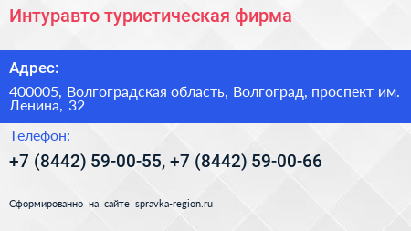 Интуравто туристическая фирма - визитка