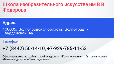 Школа изобразительного искусства им В В Федорова - визитка
