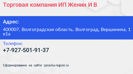 Торговая компания ИП Женин И В  - визитка