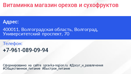 Витаминка магазин орехов и сухофруктов - визитка