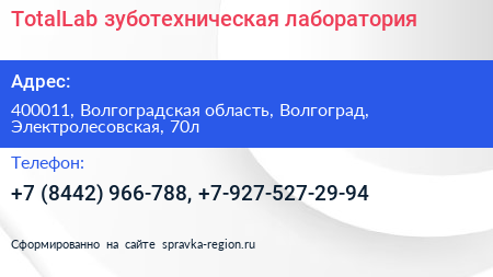 TotalLab зуботехническая лаборатория - визитка