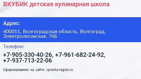 ВКУБИК детская кулинарная школа - визитка