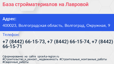 База стройматериалов на Лавровой - визитка
