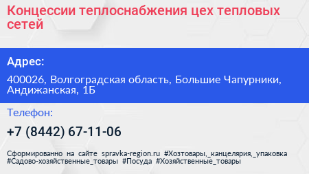 Концессии теплоснабжения цех тепловых сетей - визитка
