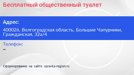 Бесплатный общественный туалет - визитка