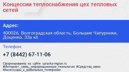 Концессии теплоснабжения цех тепловых сетей - визитка