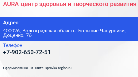 AURA центр здоровья и творческого развития - визитка
