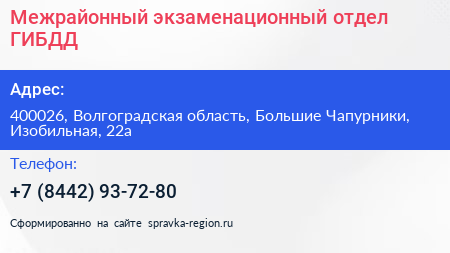 Межрайонный экзаменационный отдел ГИБДД - визитка