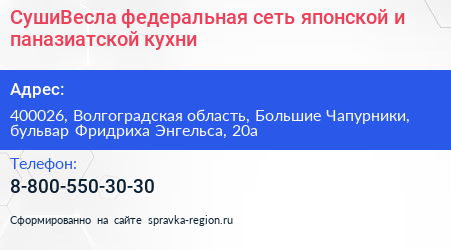 СушиВесла федеральная сеть японской и паназиатской кухни - визитка