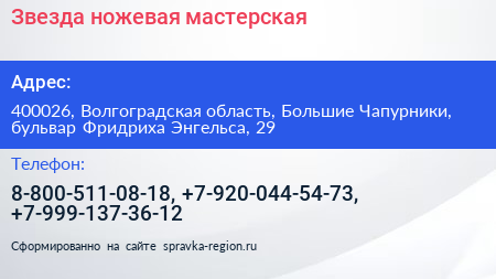 Звезда ножевая мастерская - визитка