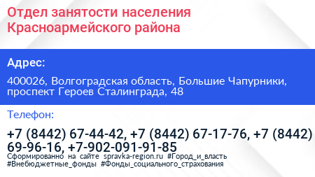 Отдел занятости населения Красноармейского района - визитка