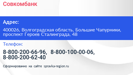 Совкомбанк - визитка