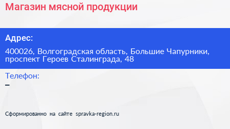 Магазин мясной продукции - визитка