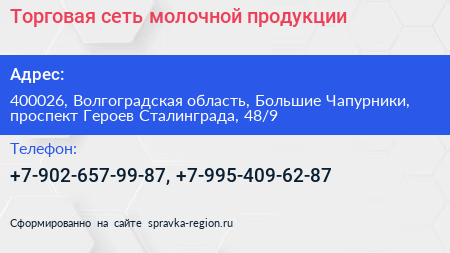 Торговая сеть молочной продукции - визитка